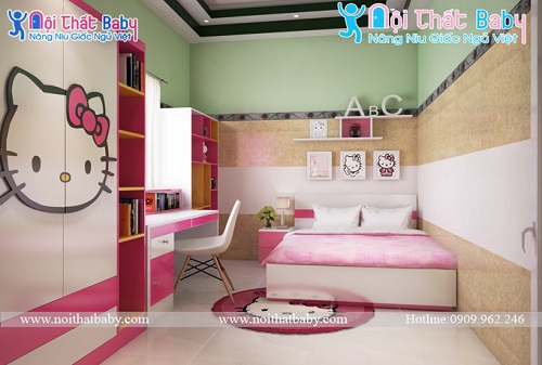 Phòng ngủ màu hồng dễ thương cho bé gái Chị Uyên Đồng Nai